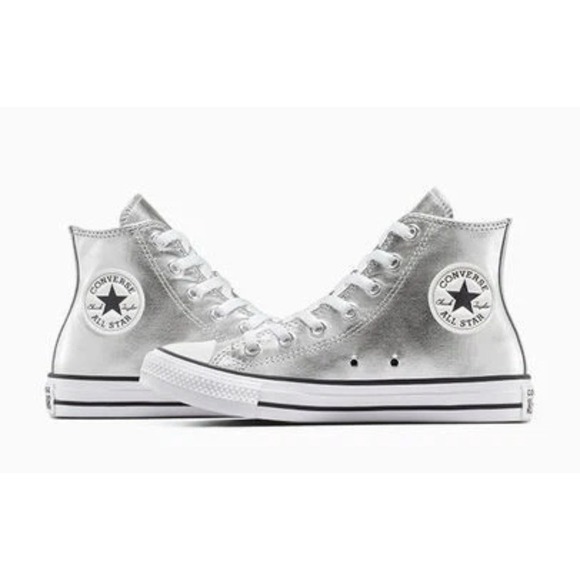 CONVERSE Chuck Taylor ALL STAR HI Metallic Silver A14875C Prom W 9 M 7 - Picture 5 of 8